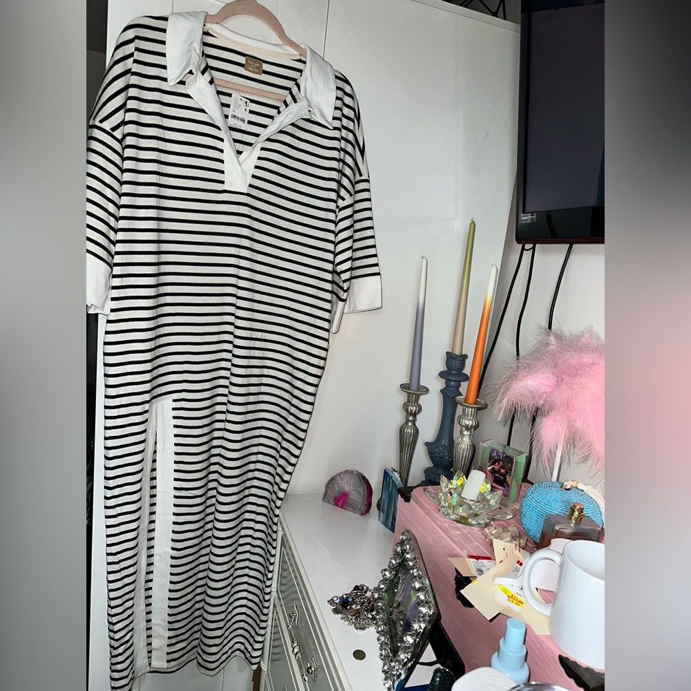 NWT FREE PEOPLE Jackson Rugby Midi Dress - Ivory Combo $98 MSRP - Picture 3 of 10